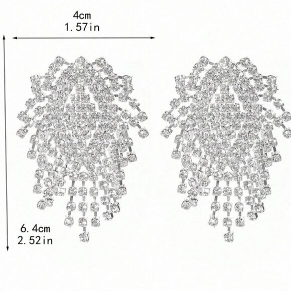 Rhinestone tassel drop earrings chic classy elegant statement - Picture 3 of 3
